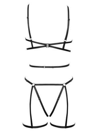 Ensemble 3 pièces soutien-gorge harnais, porte-jarretelles et string - R24805221101